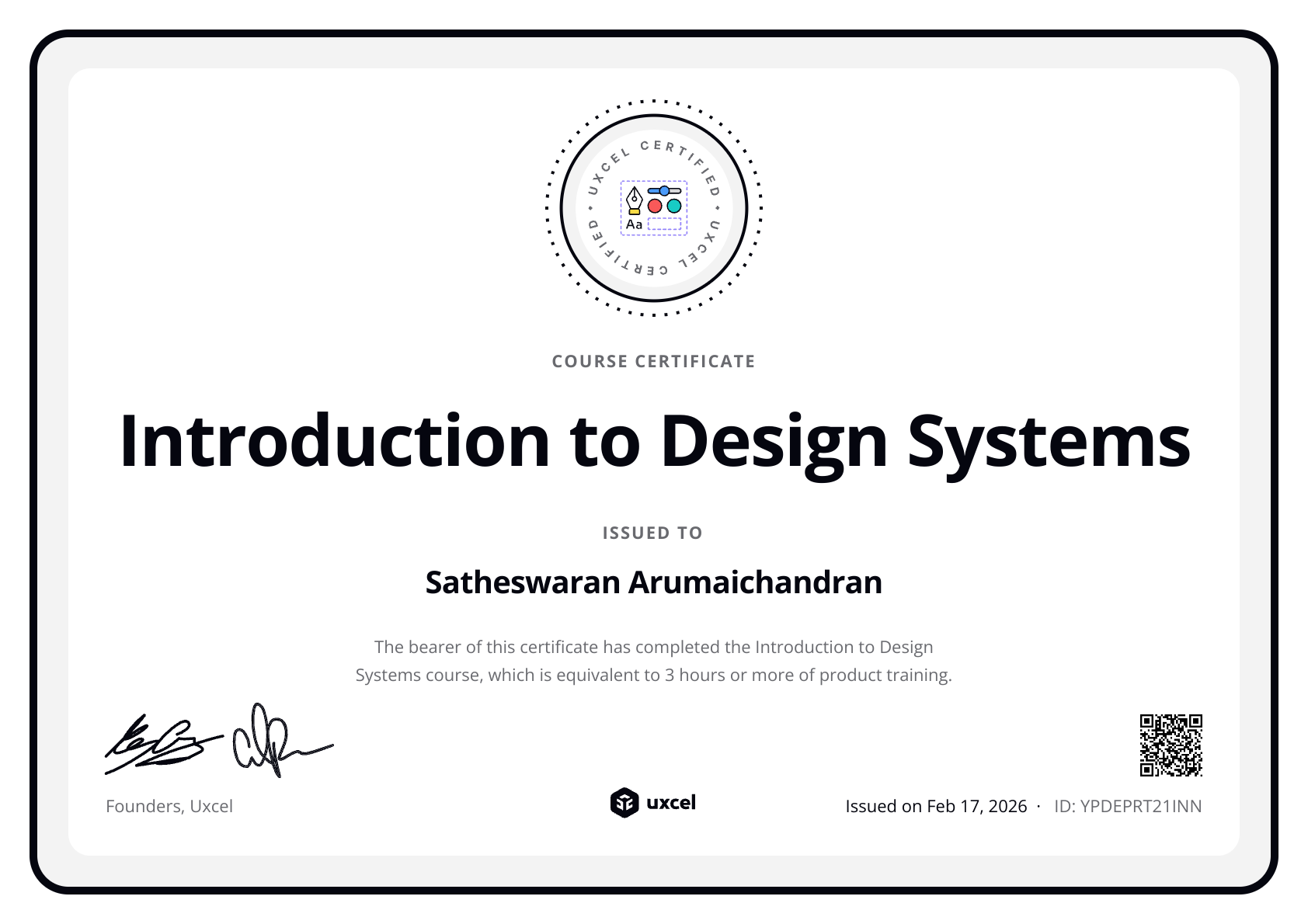 Satheswaran Arumaichandran's certificate